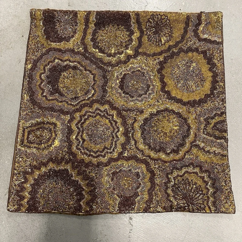 Z Gallerie Set Of Fully Beaded Pillow Shams Chocolate Brown Boho‎ 17x17